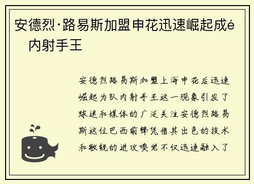 安德烈·路易斯加盟申花迅速崛起成队内射手王